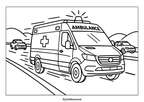Gambar Mewarnai Ambulan di Jalan Tol