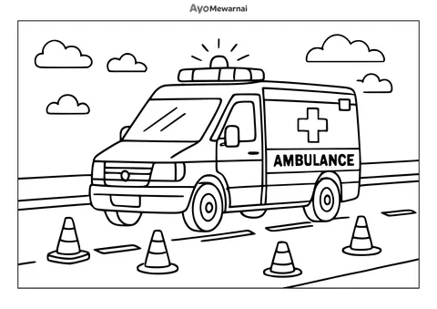 Gambar Mewarnai Ambulan di Lokasi Kejadian