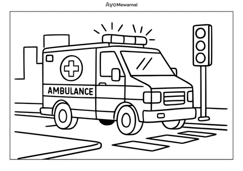 Gambar Mewarnai Ambulan di Perempatan Kota