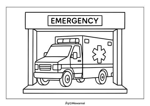 Gambar Mewarnai Ambulan di Stasiun Ambulans
