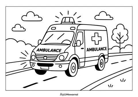 Gambar Mewarnai Ambulan Jalan