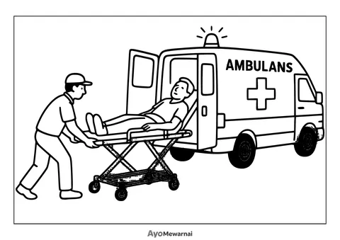 Gambar Mewarnai Ambulan Menolong Orang
