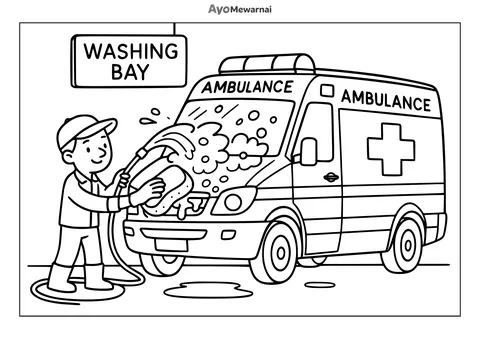 Gambar Mewarnai Ambulan Sedang Dicuci