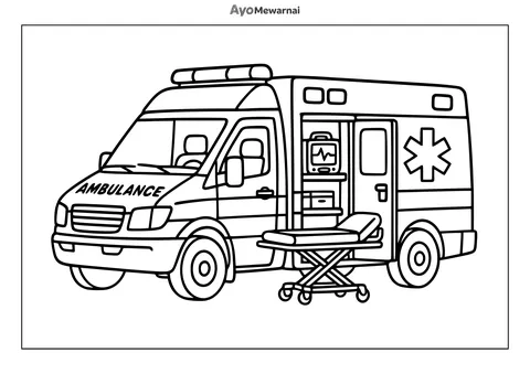 Gambar Mewarnai Ambulans dengan Pintu Terbuka