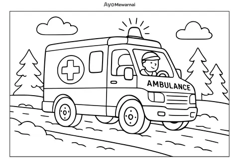 Gambar Mewarnai Ambulans di Musim Salju