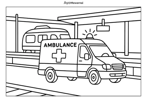 Gambar Mewarnai Ambulans di Stasiun Kereta