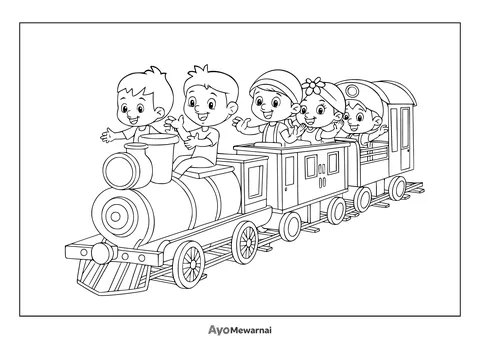 Gambar Mewarnai Anak-Anak Naik Kereta Api