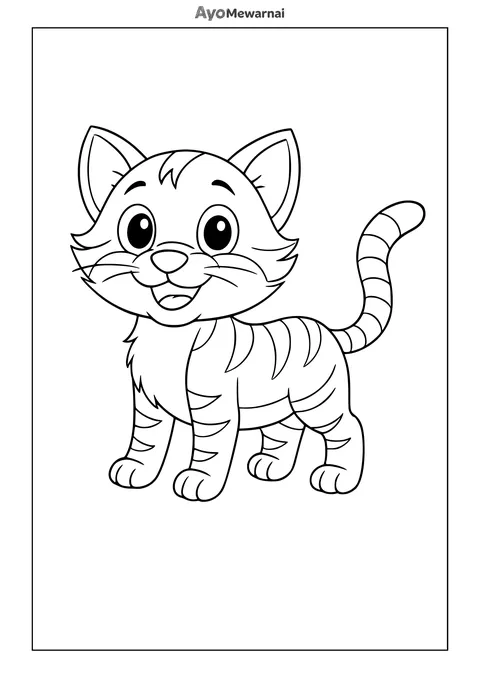 Gambar Mewarnai Anak Kucing Belang Berdiri