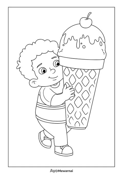 Gambar Mewarnai Anak Laki-Laki dan Es Krim Besar