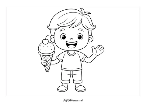 Gambar Mewarnai Anak Laki-Laki dan Es Krim Cone