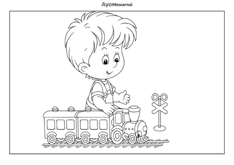 Gambar Mewarnai Anak Laki-Laki dan Kereta Mainan