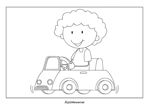 Gambar Mewarnai Anak Laki-Laki di Mobil Mainan