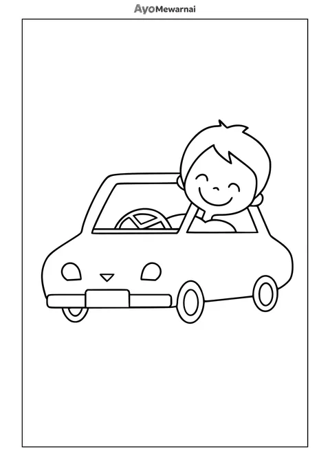 Gambar Mewarnai Anak Laki-Laki Mengemudi Mobil