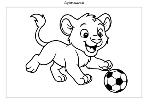 Gambar Mewarnai Anak Singa Bermain Bola