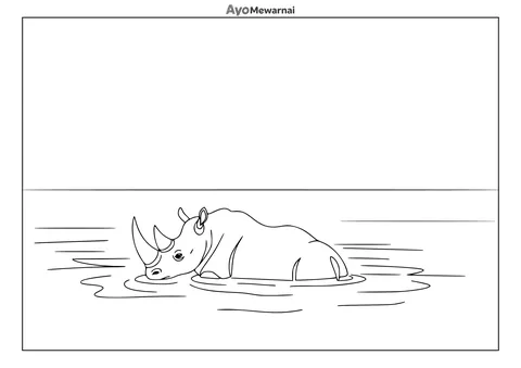 Gambar Mewarnai Badak Berendam di Danau