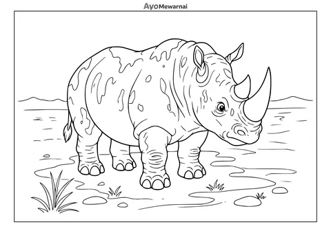 Gambar Mewarnai Badak dengan Lumpur Kering