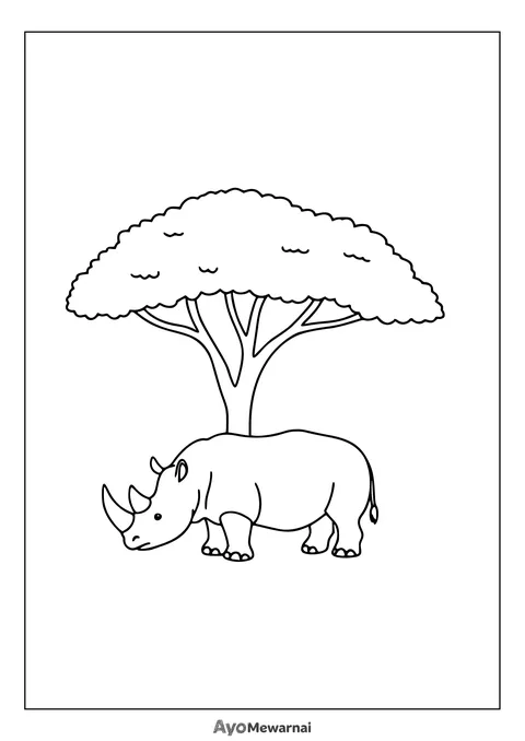 Gambar Mewarnai Badak di Bawah Pohon
