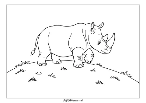 Gambar Mewarnai Badak di Bukit Kecil