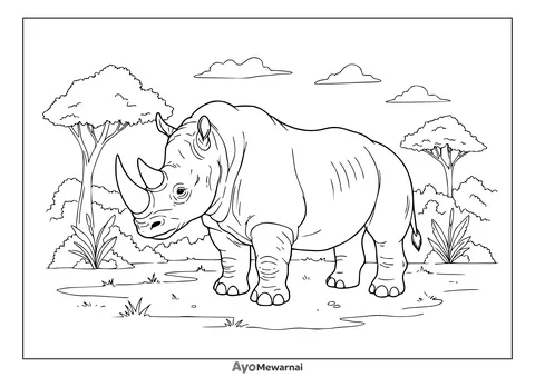 Gambar Mewarnai Badak Jantan Sendirian