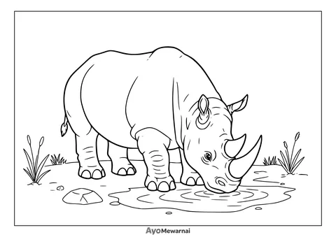 Gambar Mewarnai Badak Minum Air
