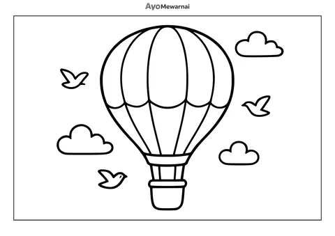 Gambar Mewarnai Balon Udara dan Burung