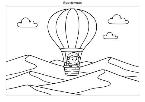 Gambar Mewarnai Balon Udara di Atas Gurun