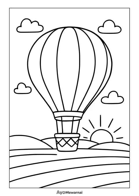 Gambar Mewarnai Balon Udara di Pagi Hari