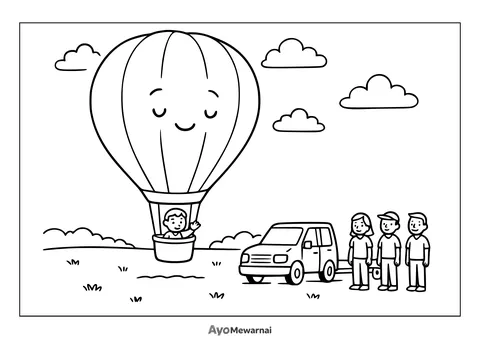 Gambar Mewarnai Balon Udara Mendarat
