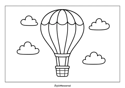 Gambar Mewarnai Balon Udara Terbang Tinggi