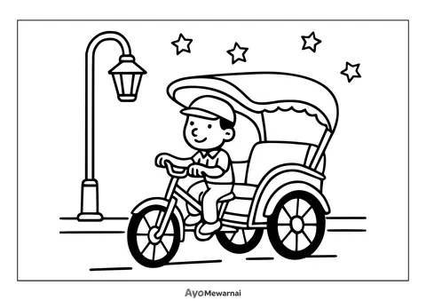 Gambar Mewarnai Becak di Malam Hari