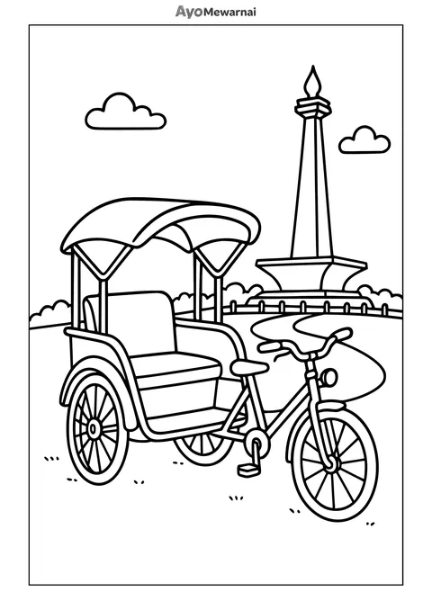 Gambar Mewarnai Becak di Tempat Wisata