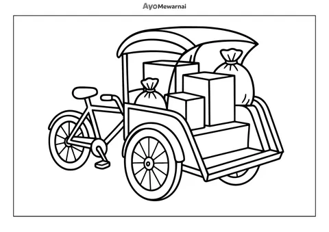 Gambar Mewarnai Becak Membawa Barang