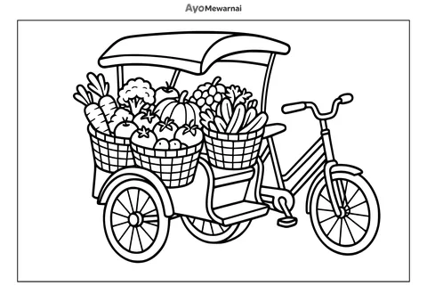 Gambar Mewarnai Becak Membawa Buah