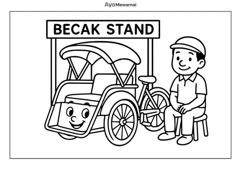Gambar Mewarnai Becak Menunggu Penumpang