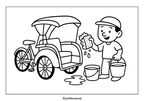 Gambar Mewarnai Becak Sedang Dicuci