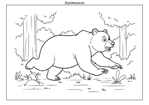 Gambar Mewarnai Beruang Berlari Cepat