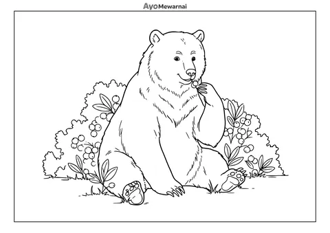 Gambar Mewarnai Beruang Makan Buah