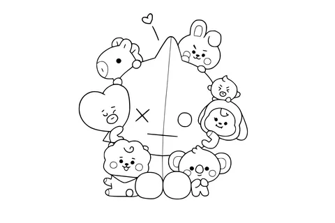 Gambar Mewarnai BT21 Memeluk Van Besar