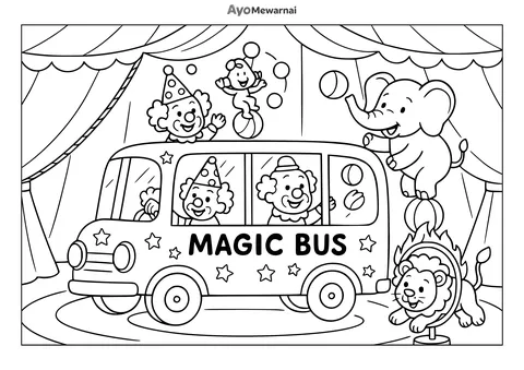 Gambar Mewarnai Bus di Sirkus
