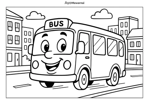 Gambar Mewarnai Bus Kota Keliling