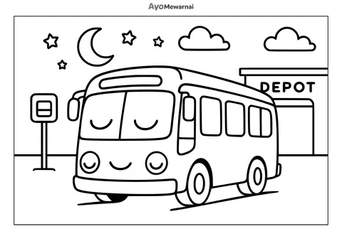 Gambar Mewarnai Bus Malam yang Mengantuk