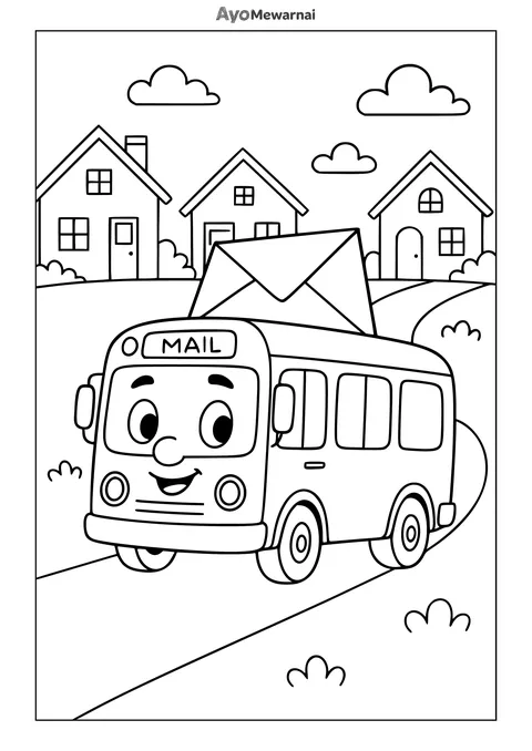 Gambar Mewarnai Bus Mengirim Surat