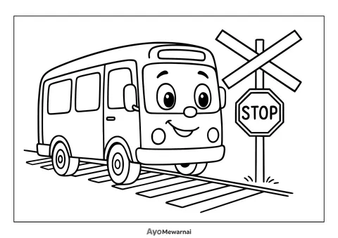 Gambar Mewarnai Bus Menyeberang Rel