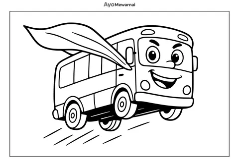 Gambar Mewarnai Bus Pahlawan Super