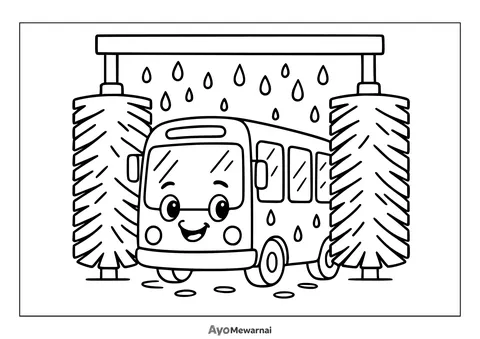 Gambar Mewarnai Bus Sedang Dicuci