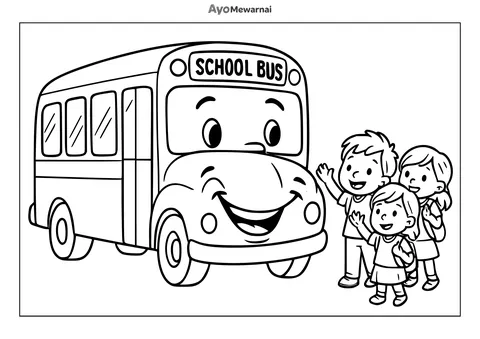 Gambar Mewarnai Bus Sekolah yang Ramah