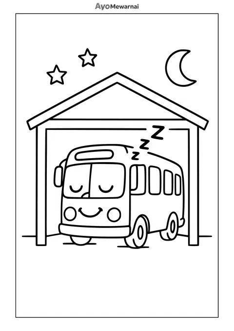 Gambar Mewarnai Bus Tidur di Halaman