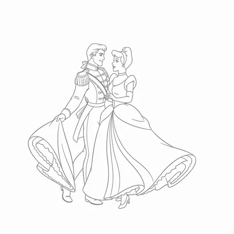 Gambar Mewarnai Cinderella dan Pangeran