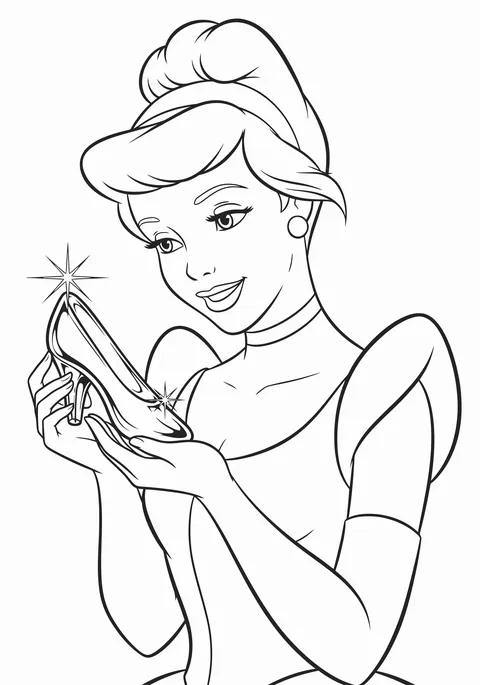 Gambar Mewarnai Cinderella dan Sepatu Kaca
