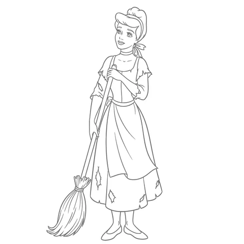 Gambar Mewarnai Cinderella dengan Pakaian Lusuh